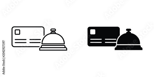 Hotel bell icon with front desk and credit card symbols