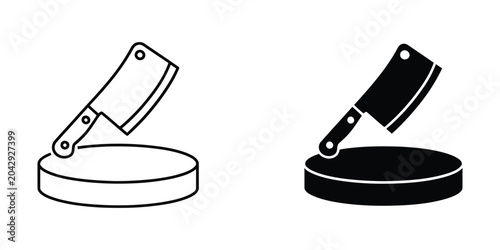 Chef's knife and cleaver on round cutting board