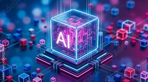 Artificial Intelligence technology visualization for innovative business solutions, illustrating deep learning, big data processing, and global digital transformation marketing.