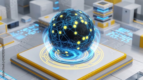 Futuristic Artificial Intelligence Global Network Sphere for Big Data Analytics, Cybersecurity, and Digital Transformation Business Concepts