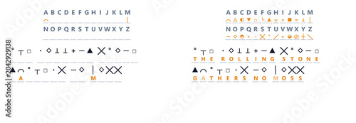 Canvastavla Unique cryptogram design featuring letters and symbols on white background