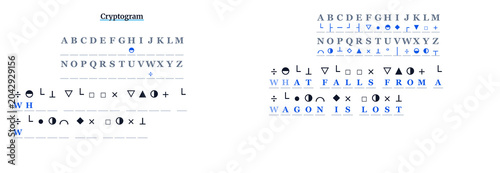 Photography Cryptogram puzzle with letters and symbols on white background