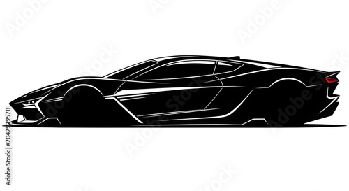 Sports car outline drawing with red tail light isolated on transparent background