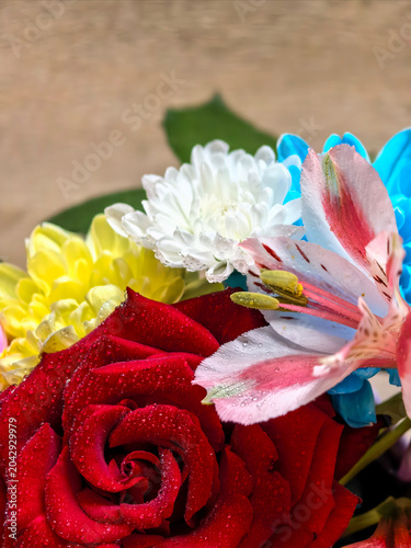 Rose Lily And Chrysanthemum Bouquet With Dew