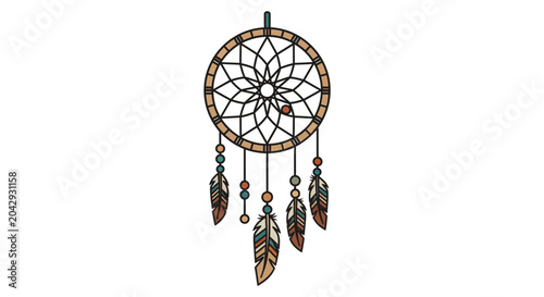 Cuadro en lienzo Bohemian Dreamcatcher with Feathers and Beads