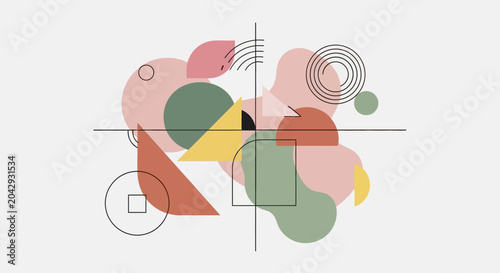 Abstract geometric shapes, pastel colors, flat design, minimalist illustration