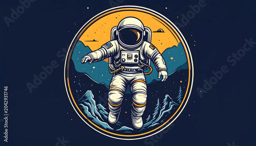 Quadro su tela Astronaut floating in space with planets and stars 1.