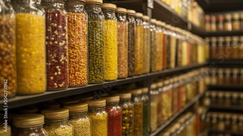 Jarred food items on shelves