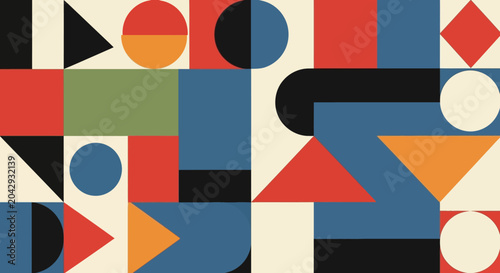 Geometric Abstract Pattern - Retro Shapes, Bold Colors, Modern Design