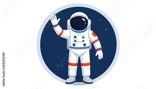 Photos Astronaut waving hello in outer space illustration.