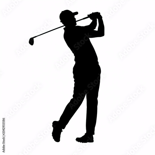 Silhouette of a Male Golfer Swinging a Club Isolated on White Background