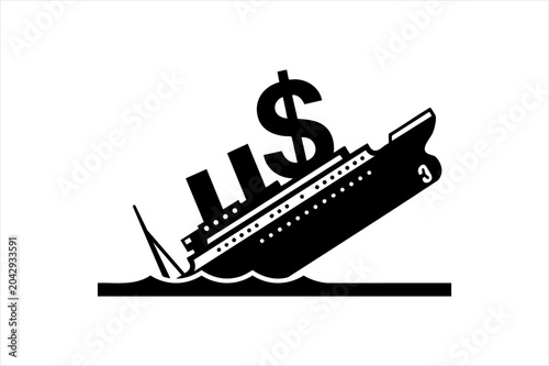Foto Sinking steamship representing financial crisis or economic downfall with dollar