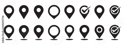 Fotografi Map Pin Icon Set, Location Pin Place Markers, GPS Navigation Symbols, Modern Vec