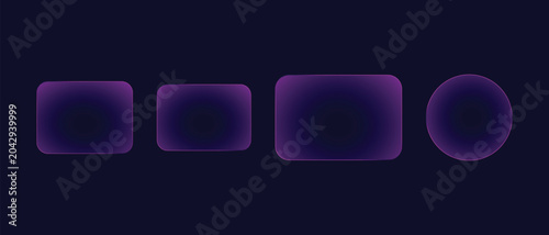 Glowing neon light switch button icon with square glass frame, modern web technology design element