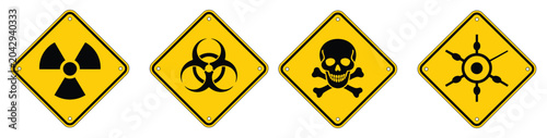 Fotografie Radiation Radioactive Poison Toxic Chemical Symbol Set Featuring Biohazard Signs