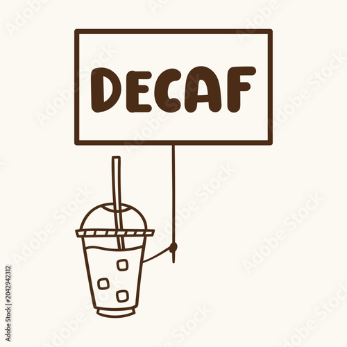 Фотография Minimalist takeaway coffee cup line art icon with decaf protest sign