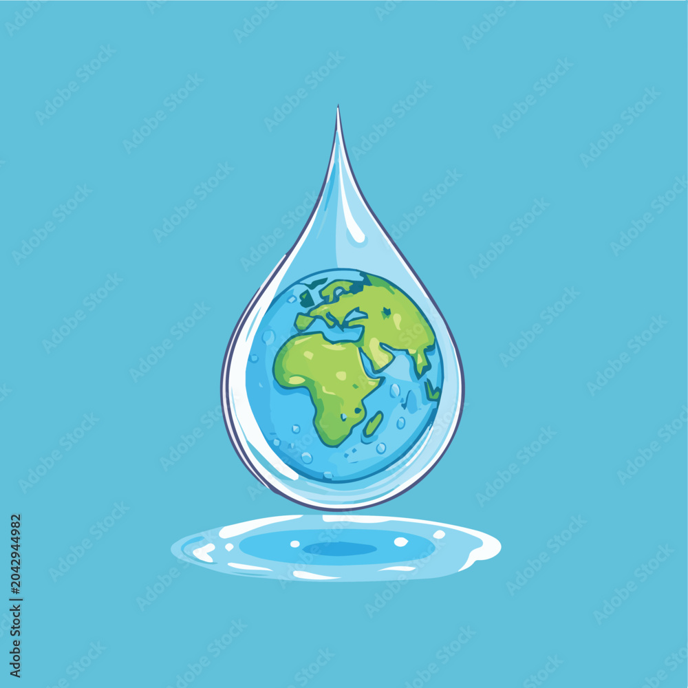 Obraz premium A creative illustration of Earth inside a water droplet, symbolizing the importance of water conservation and the planet.