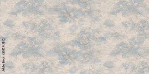 Vintage Watercolor Floral Seamless Pattern Background in Soft Blue and Beige Tones for Wallpaper