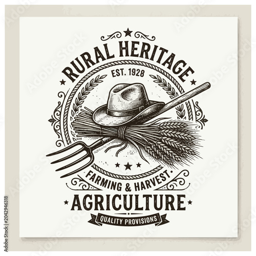 Foto Vintage Agriculture Farm Emblem.