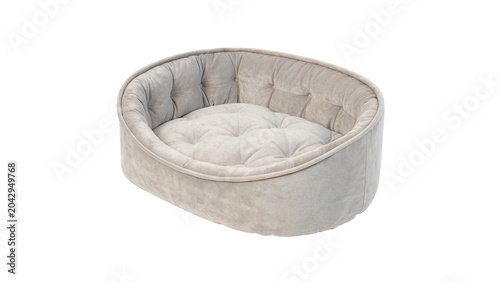 Photography Soft round beige fabric pet bed cushion for cats or dogs on transparent backgrou