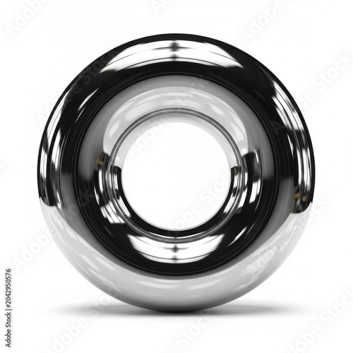Shiny chrome metal ring with reflective surface isolated on a white background