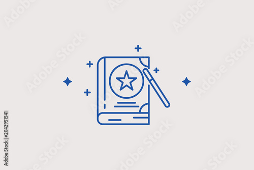 Photos Magic spell book with a wand line icon for fantasy games for wizard character progression