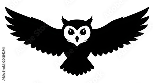 Flying owl outline icon with spread wings for education design isolated on transparent background