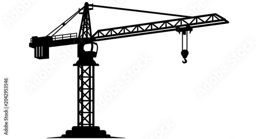 Wireframe tower crane 3D model for construction and engineering projects isolated on transparent background