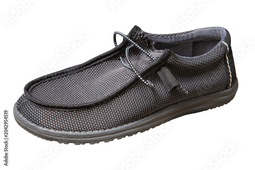 Tableau sur toile Men casual grey textile slip-on loafer shoe isolated on white background