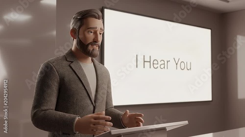 Man giving presentation with projection screen