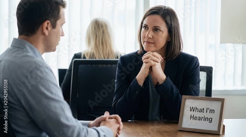 People discussing an issue in an office setting