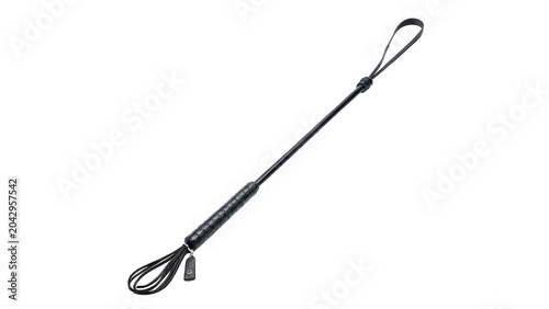 Fotografie Thin black equestrian riding whip dressage crop stick accessory on transparent b