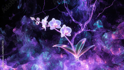 Orchid flower desktop wallpaper glowing orchid blossom dreamy neon desktop wallpaper with soft purple smoke and delicate lighting creating calm