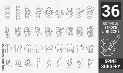 Foto Spine surgery thin line icon . Editable stroke . Vector .