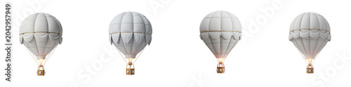 White hot air balloons floating isolated on black background 3D render