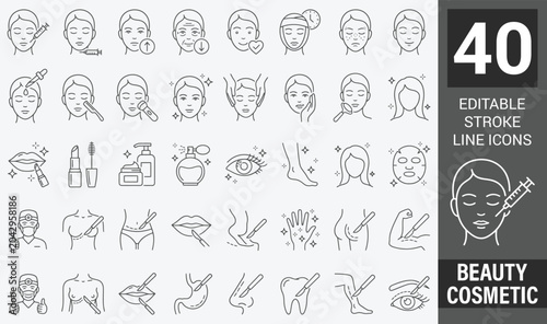 Foto Beauty cosmetic and plastic surgery thin line icons set