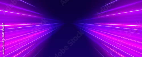 Foto Colorful speed ribbons curve through transparent expressway overlays with glowing neon highlights