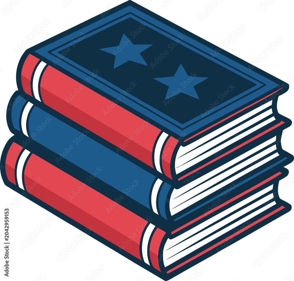 Obraz premium Stack of patriotic books with stars on a white background vector illustration