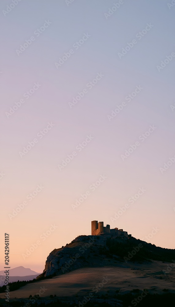 Fototapeta premium Timeless European Castle Reflects Golden Hour Light A Vintage Lens Captures Quiet Grandeur