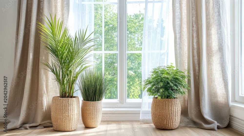 Fototapeta premium Plants in decorative pots near window