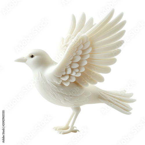 Elegant white dove sculpture with open wings on a clean isolated on white background