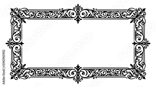 Ornate Black Vintage Decorative Frame with Floral Scrolls on White Background