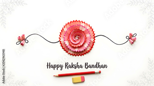 traditional red thread bracelet with decorative flower on white background