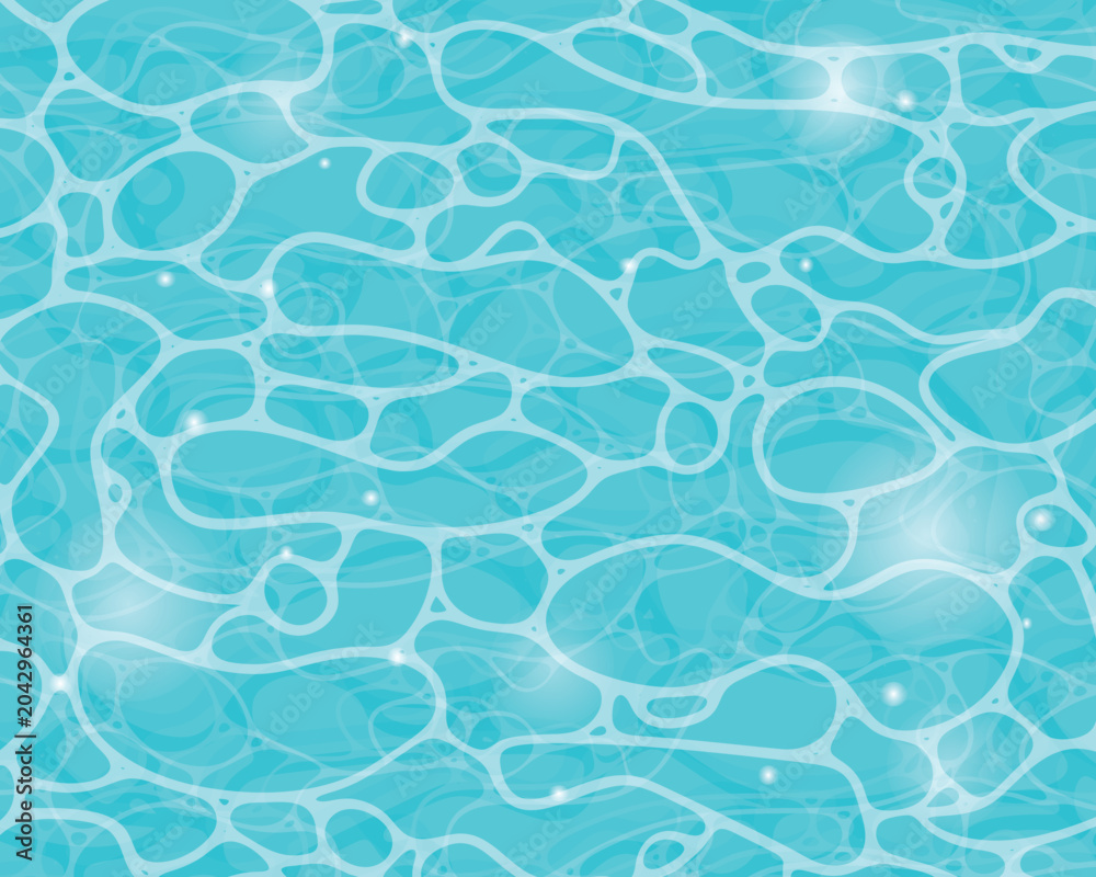 Obraz premium Abstract water Mediterranean surface with light refraction patterns, bubbles and translucent ripples for summer background, pool texture and tropical design template.