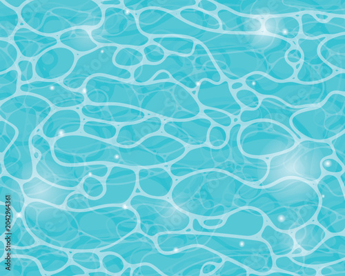 Abstract water Mediterranean surface with light refraction patterns, bubbles and translucent ripples for summer background, pool texture and tropical design template.