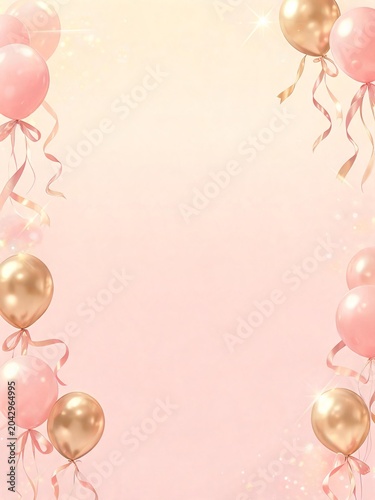 Pink And Gold Balloons Festive Background With Copy Space