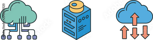 Foto Isometric cloud computing and data server icon set representing digital storage network hosting and database infrastructure technology vector collection for modern IT systems and enterprise solutions