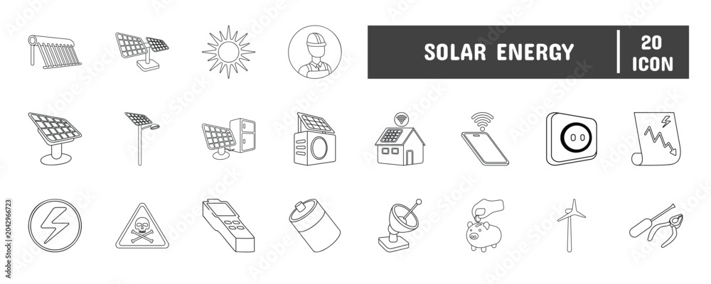 Fototapeta premium 20 Solar Energy Line Icon Illustration Set