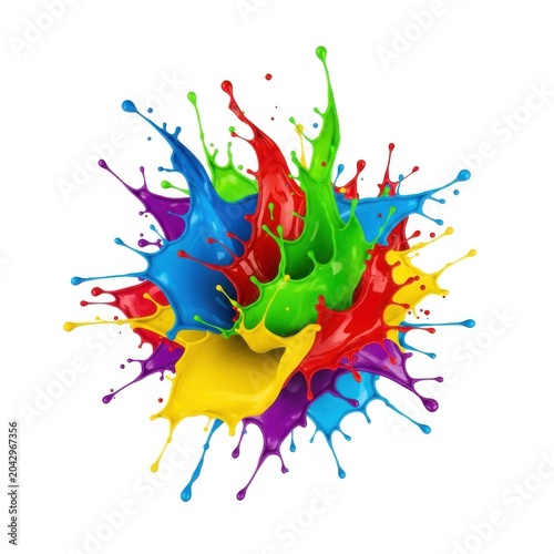 Vibrant multi-colored paint splash explosion isolated on a plain white background, for projects