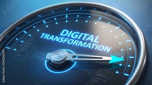 Digital Transformation Concept with Speedometer and Circuitry